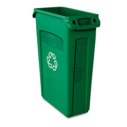 Rubbermaid Commercial Slim Jim Recycling Container with Venting Channels  Plastic  23 gal  Green (RCP 3540-07 GRE)