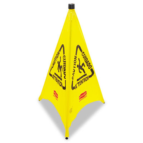 Rubbermaid Commercial Three-Sided Caution  Wet Floor Safety Cone  21w x 21d x 30h  Yellow (RCP 9S01 YEL)