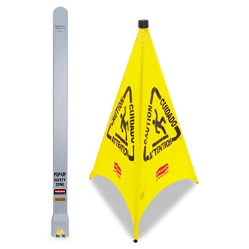 Rubbermaid Commercial Three-Sided Caution  Wet Floor Safety Cone  21w x 21d x 30h  Yellow (RCP 9S01 YEL)