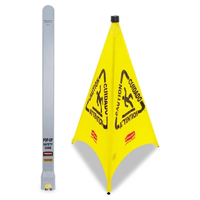 Rubbermaid Commercial Three-Sided Caution  Wet Floor Safety Cone  21w x 21d x 30h  Yellow (RCP 9S01 YEL)