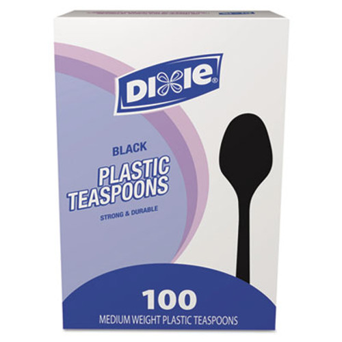 Dixie Plastic Cutlery  Heavy Mediumweight Teaspoons  Black  100 Box (DXETM507)