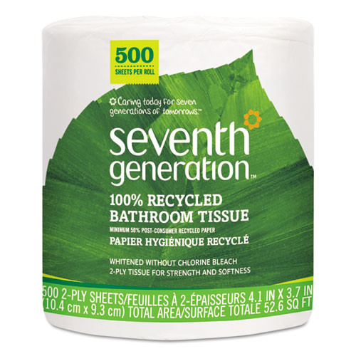 Seventh Generation 100  Recycled Bathroom Tissue  Septic Safe  2-Ply  White  500 Sheets Jumbo Roll  60 Carton (SEV 137038)