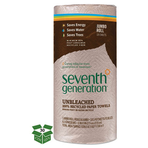 Seventh Generation Natural Unbleached 100  Recycled Paper Towel Rolls 11 x 9 120 Sheets RL 30 RL CT (SEV 13720)