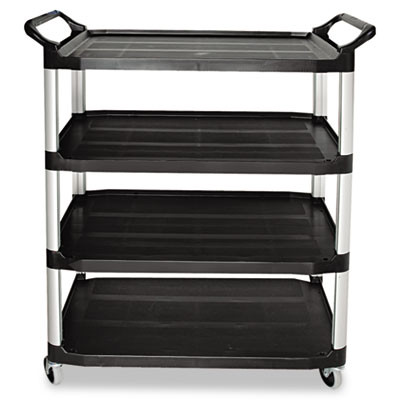 Rubbermaid Commercial Open Sided Utility Cart  Four-Shelf  40 63w x 20d x 51h  Black (RCP 4096 BLA)