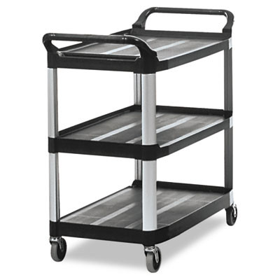 Rubbermaid Commercial Open Sided Utility Cart  Three-Shelf  40 63w x 20d x 37 81h  Black (RCP 4091 BLA)