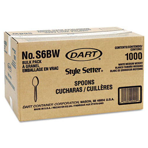 Dart Style Setter Mediumweight Plastic Teaspoons  White  1000 Carton (DCC S6BW)