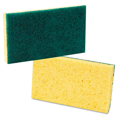 Boardwalk Scrubbing Sponge  Medium Duty  3 6 x 6 1  0 75  Thick  Yellow Green  Individually Wrapped  20 Carton (PAD 174)