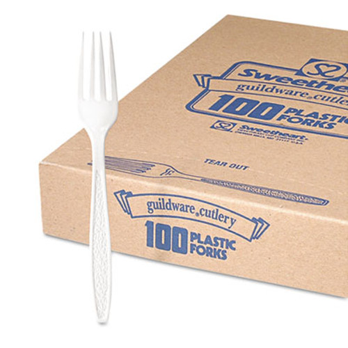 Dart Guildware Heavyweight Plastic Forks  White  100 Box  10 Boxes Carton (SCC GBX5FW)