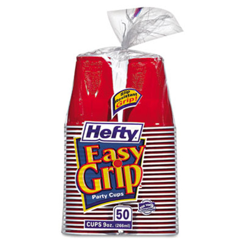 Hefty Easy Grip Disposable Plastic Party Cups  9 oz  Red  50 Pack (PAC C20950)