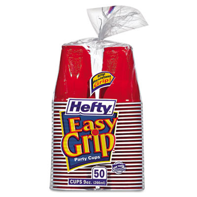 Hefty Easy Grip Disposable Plastic Party Cups  9 oz  Red  50 Pack (PAC C20950)