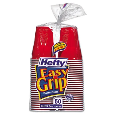 Hefty Easy Grip Disposable Plastic Party Cups  9 oz  Red  50 Pack (PAC C20950)