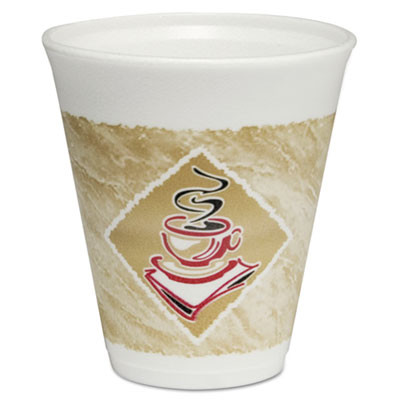 Dart Caf    G Foam Hot Cold Cups  12oz  White w Brown   Red  1000 Carton (DCC 12X16G)
