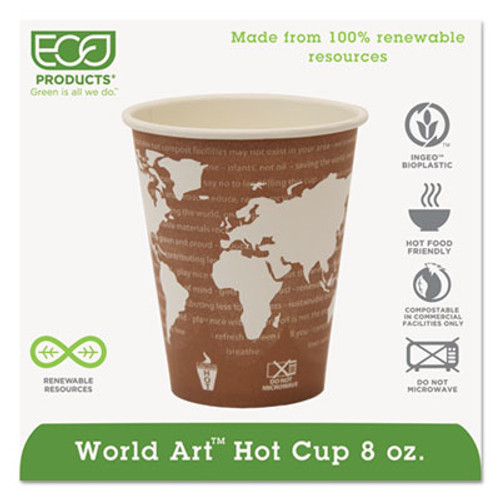Eco-Products World Art Renewable Compostable Hot Cups  8 oz   50 PK  20 PK CT (ECP EP-BHC8-WA)