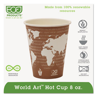 Eco-Products World Art Renewable Compostable Hot Cups  8 oz   50 PK  20 PK CT (ECP EP-BHC8-WA)