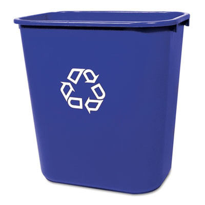 Rubbermaid Commercial Medium Deskside Recycling Container  Rectangular  Plastic  28 13 qt  Blue (RCP 2956-73 BLU)