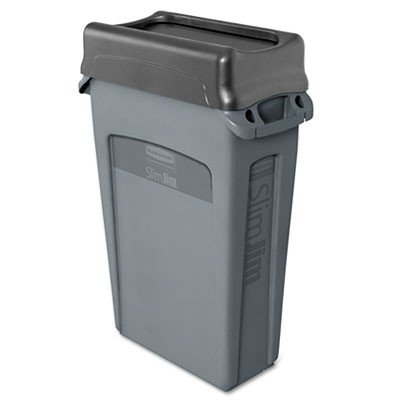 Rubbermaid Commercial Slim Jim Receptacle with Venting Channels  Rectangular  Plastic  23 gal  Gray (RCP 3540-60 GRA)
