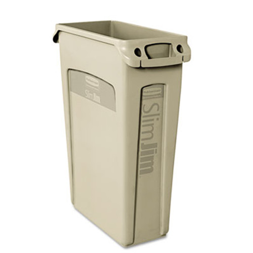 Rubbermaid Commercial Slim Jim Receptacle with Venting Channels  Rectangular  Plastic  23 gal  Beige (RCP 3540-60 BEI)