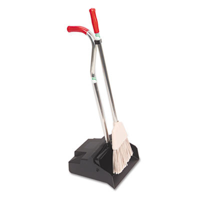 Unger Ergo Dustpan With Broom  12 Wide  Metal w Vinyl Coated Handle  Red Silver (UNG EDPBR)