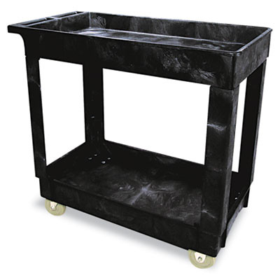 Rubbermaid Commercial Service Utility Cart  Two-Shelf  34 13w x 17 38d x 32 38h  Black (RCP 9T66 BLA)
