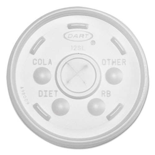 Dart Plastic Lids for Foam Cups  Bowls and Containers  Flat with Straw Slot  Fits 6-14 oz  Translucent  1 000 Carton (DCC 12SL)