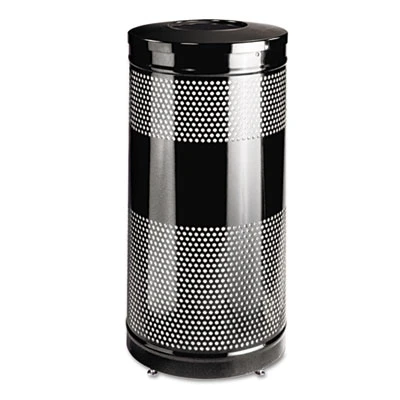 Rubbermaid Commercial Classics Perforated Open Top Receptacle  Round  Steel  28 gal  Black (RCP S3ETBKPL)