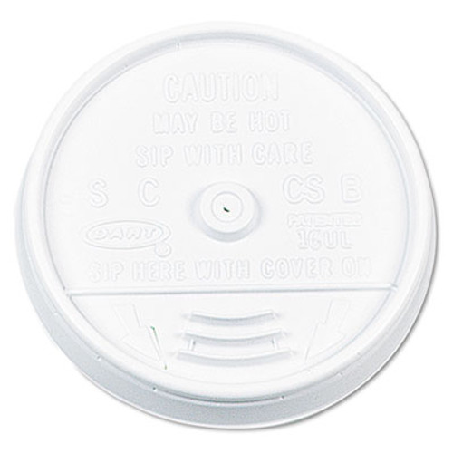 Dart Plastic Lids  for 16oz Hot Cold Foam Cups  Sip-Thru Lid  White  1000 Carton (DCC 16UL)