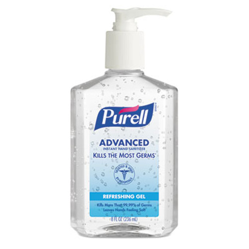 PURELL Advanced Hand Sanitizer Refreshing Gel  Clean Scent  8 oz Pump Bottle  12 Carton (GOJ 9652-12)