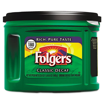 Folgers Ground Coffee  Classic Roast Decaffeinated  Ground  22 3 5oz  Can  6 Carton (SMU 00374)