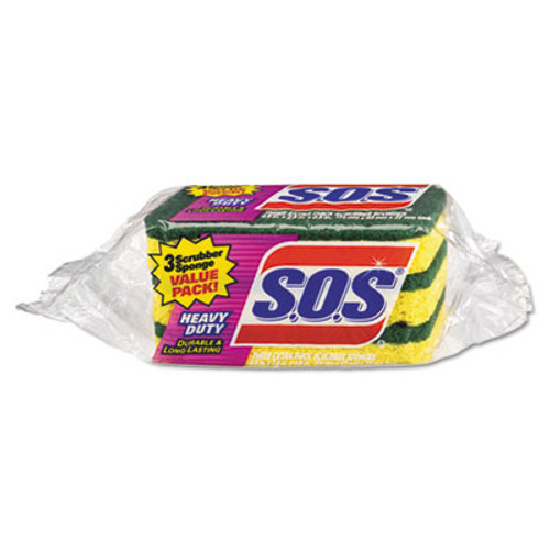 S.O.S. Heavy Duty Scrubber Sponge  2 5 x 4 5  0 9  Thick  Yellow Green  3 PK  24 PK CT (CLO 91029)