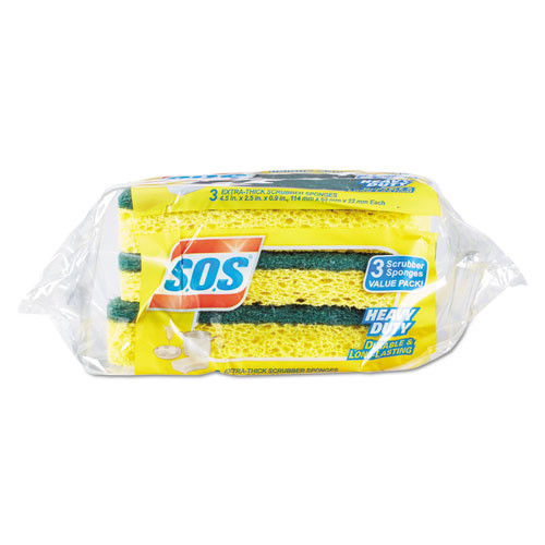 S.O.S. Heavy Duty Scrubber Sponge  2 5 x 4 5  0 9  Thick  Yellow Green  3 PK  24 PK CT (CLO 91029)