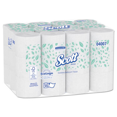 Scott Essential Coreless SRB Bathroom Tissue  Septic Safe  2-Ply  White  1000 Sheets Roll  36 Rolls Carton (KCC 04007)