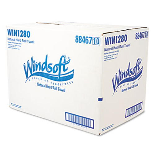 Windsoft Hardwound Roll Towels  8 x 800 ft  Natural  12 Rolls Carton (WIN 1280)