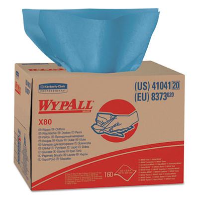 WypAll X80 Cloths  BRAG Box  HYDROKNIT  Blue  12 1 2 x 16 4 5  160 Wipers Carton (KCC 41041)