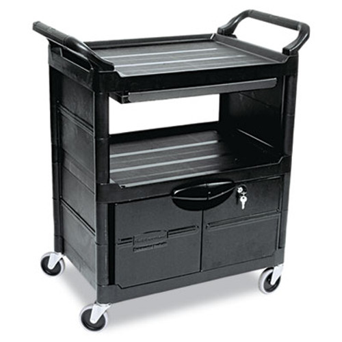 Rubbermaid Commercial Utility Cart With Locking Doors  Two-Shelf  33 63w x 18 63d x 37 75h  Black (RCP 3457 BLA)