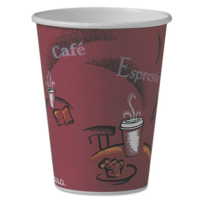 Dart Solo Bistro Design Hot Drink Cups  Paper  12oz  Maroon  50 Bag  20 Bags Carton (SCC 412SIN)