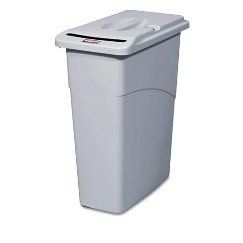 Rubbermaid Commercial Slim Jim Confidential Document Receptacle with Lid  Rectangle  23 gal  Light Gray (RCP 9W15 GRA)
