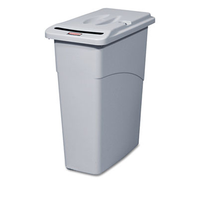 Rubbermaid Commercial Slim Jim Confidential Document Receptacle with Lid  Rectangle  23 gal  Light Gray (RCP 9W15 GRA)