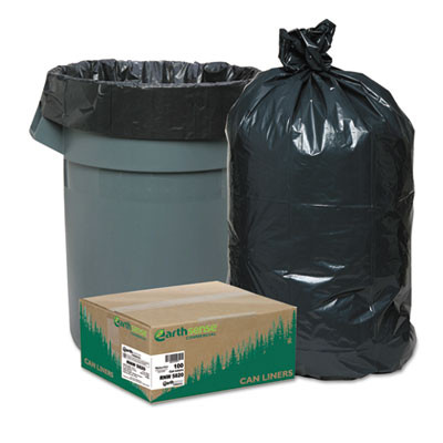 Earthsense Commercial Linear Low Density Recycled Can Liners  60 gal  2 mil  38  x 58   Black  100 Carton (WEB RNW5820)