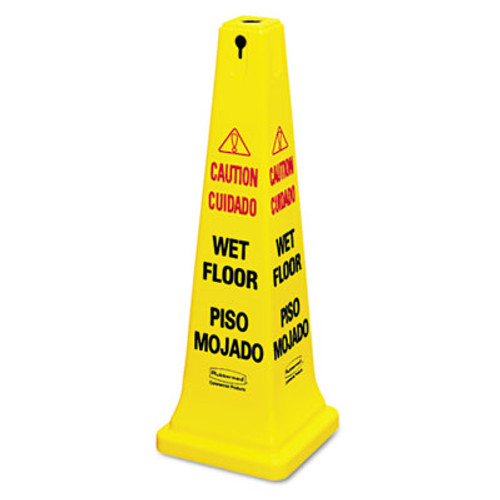 Rubbermaid Commercial Four-Sided Caution  Wet Floor Yellow Safety Cone  12 1 4 x 12 1 4 x 36h (RCP 6276-77 YEL)