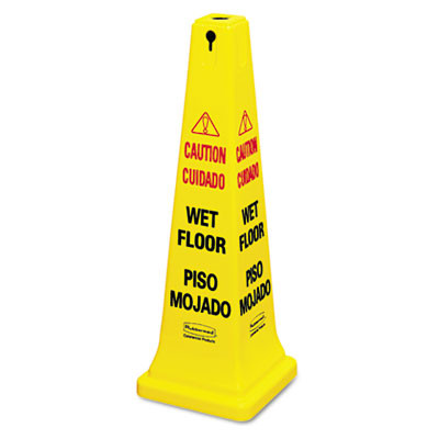 Rubbermaid Commercial Four-Sided Caution  Wet Floor Yellow Safety Cone  12 1 4 x 12 1 4 x 36h (RCP 6276-77 YEL)
