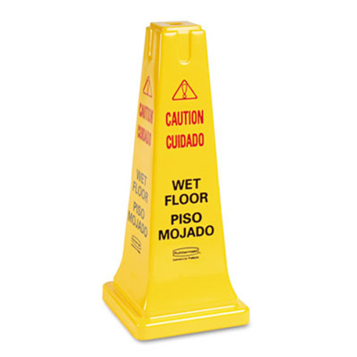 Rubbermaid Commercial Four-Sided Caution  Wet Floor Safety Cone  10 1 2w x 10 1 2d x 25 5 8h  Yellow (RCP 6277-77 YEL)