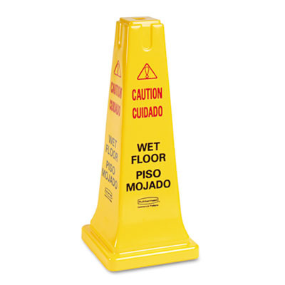 Rubbermaid Commercial Four-Sided Caution  Wet Floor Safety Cone  10 1 2w x 10 1 2d x 25 5 8h  Yellow (RCP 6277-77 YEL)