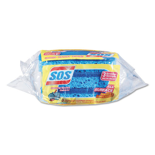 S.O.S. All Surface Scrubber Sponge  2 1 2 x 4 1 2  0 9  Thick  Blue  3 Pack  8 Packs CT (CLO 91028)