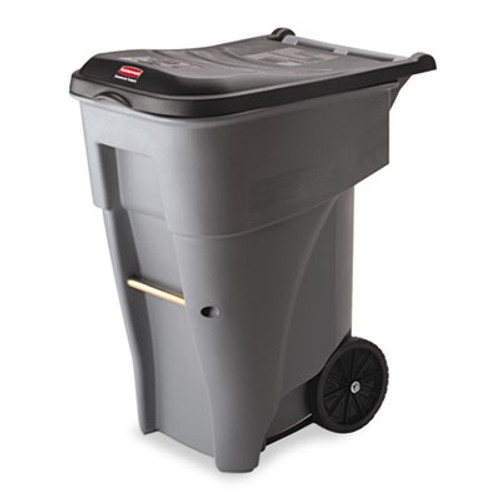 Rubbermaid Commercial Brute Rollout Heavy-Duty Waste Container  Square  Polyethylene  65 gal  Gray (RCP 9W21 GRA)