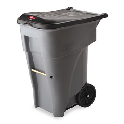 Rubbermaid Commercial Brute Rollout Heavy-Duty Waste Container  Square  Polyethylene  65 gal  Gray (RCP 9W21 GRA)