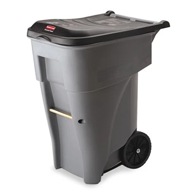 Rubbermaid Commercial Brute Rollout Heavy-Duty Waste Container  Square  Polyethylene  65 gal  Gray (RCP 9W21 GRA)