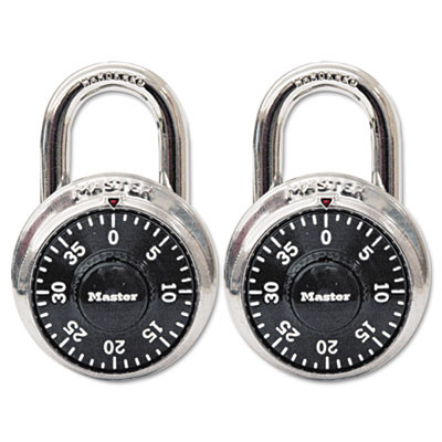 Master Lock Combination Lock  Stainless Steel  1 7 8  Wide  Black Dial  2 Pack (MLK1500T)