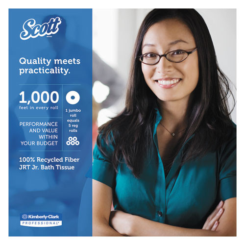 Scott Essential 100  Recycled Fiber JRT Bathroom Tissue  Septic Safe  2-Ply  White  1000 ft  12 Rolls Carton (KCC 67805)