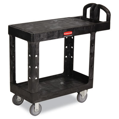 Rubbermaid Commercial Flat Shelf Utility Cart  Two-Shelf  19 19w x 37 88d x 33 33h  Black (RCP 4505 BLA)