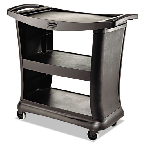 Rubbermaid Commercial Executive Service Cart  Three-Shelf  20 33w x 38 9d x 38 9 h  Black (RCP 9T68 BLA)